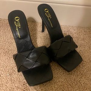 Braided square toe heels